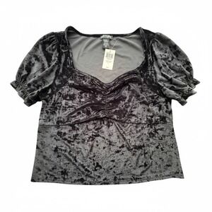 Hot Topic Crushed Velvet Puff Sleeve Top‎ NWT Size 1 Ruched Bust
